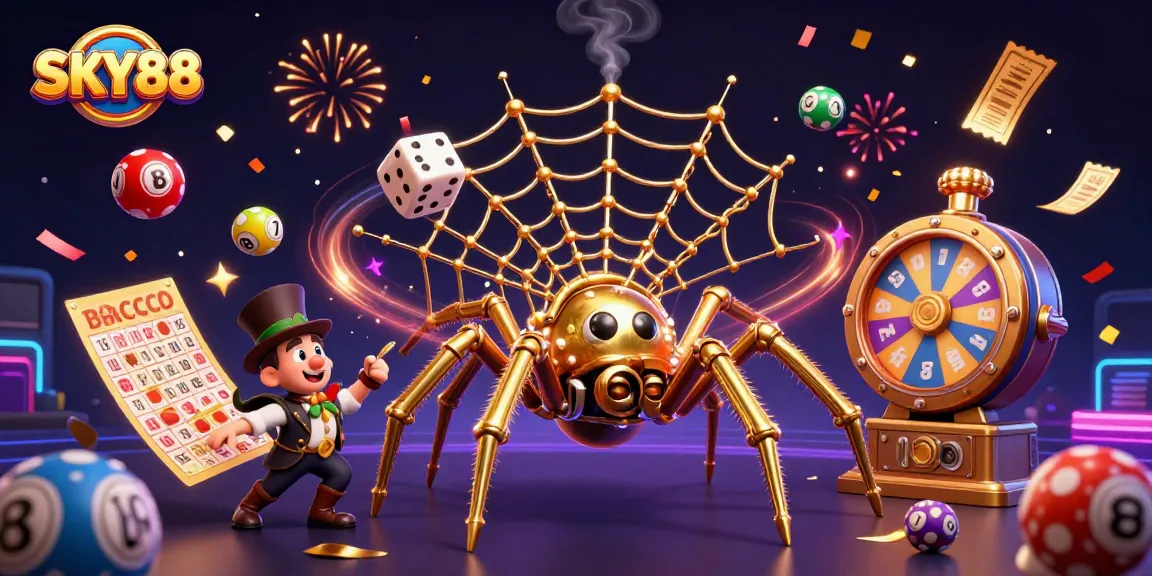Engage with the vibrant world of SKY88, where colorful lottery balls and energetic casino elements create excitement.
