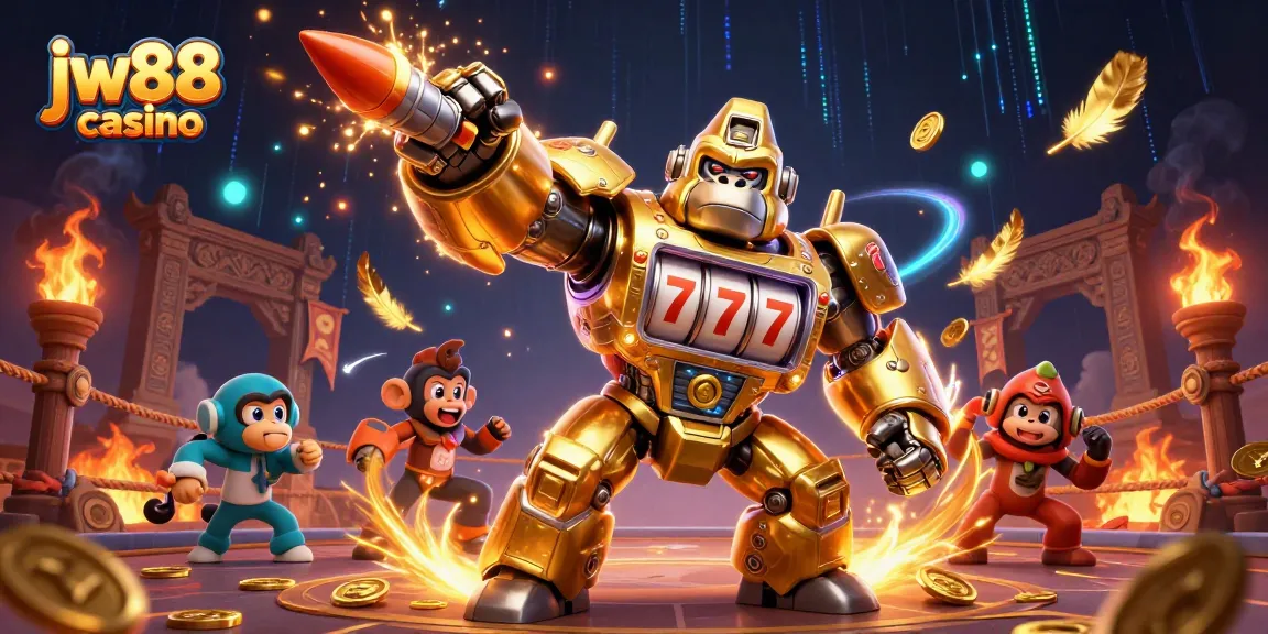 Experience high-stakes fun at jw88 casino with explosive golden gorilla mech and immersive gaming elements