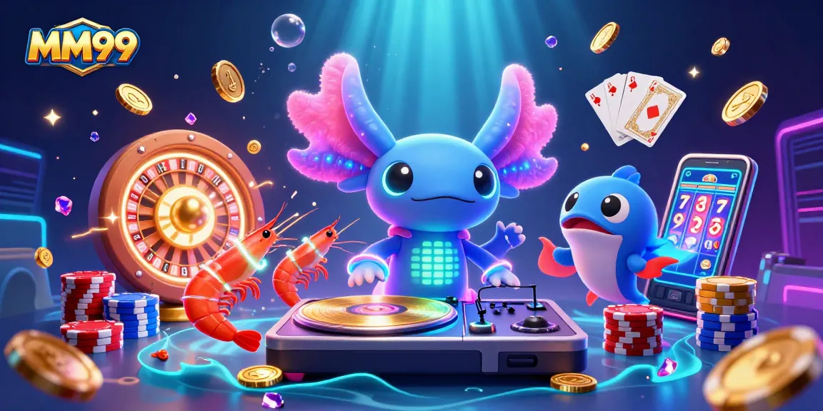 MM99 offers thrilling gaming excitement with vibrant underwater scenes featuring an axolotl DJ.