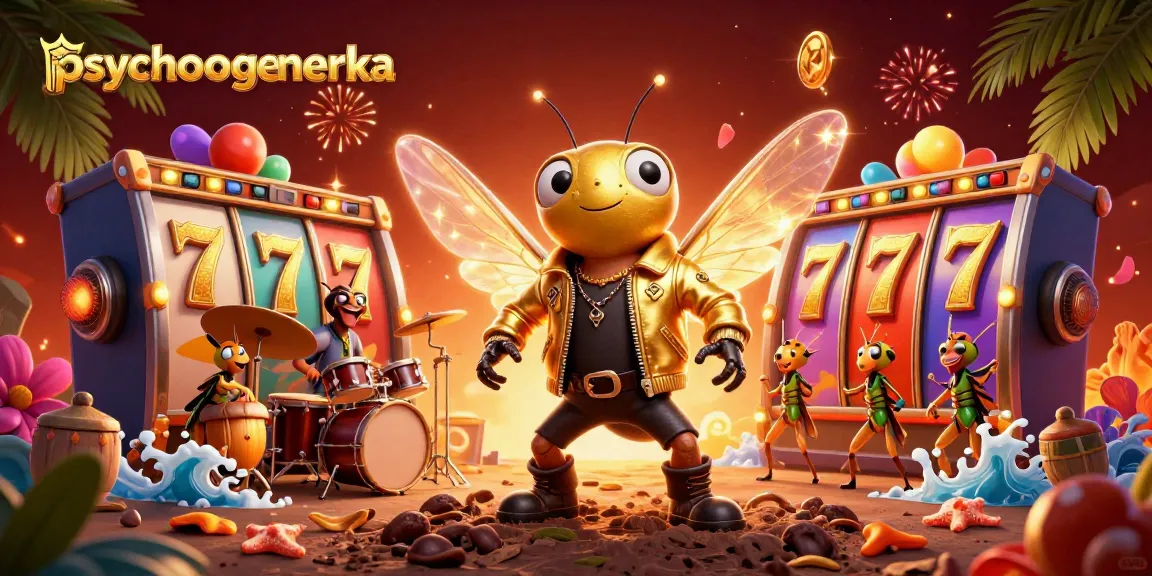 Spin to win at psychologeneureka with a colorful slot-themed festival featuring 3D characters.